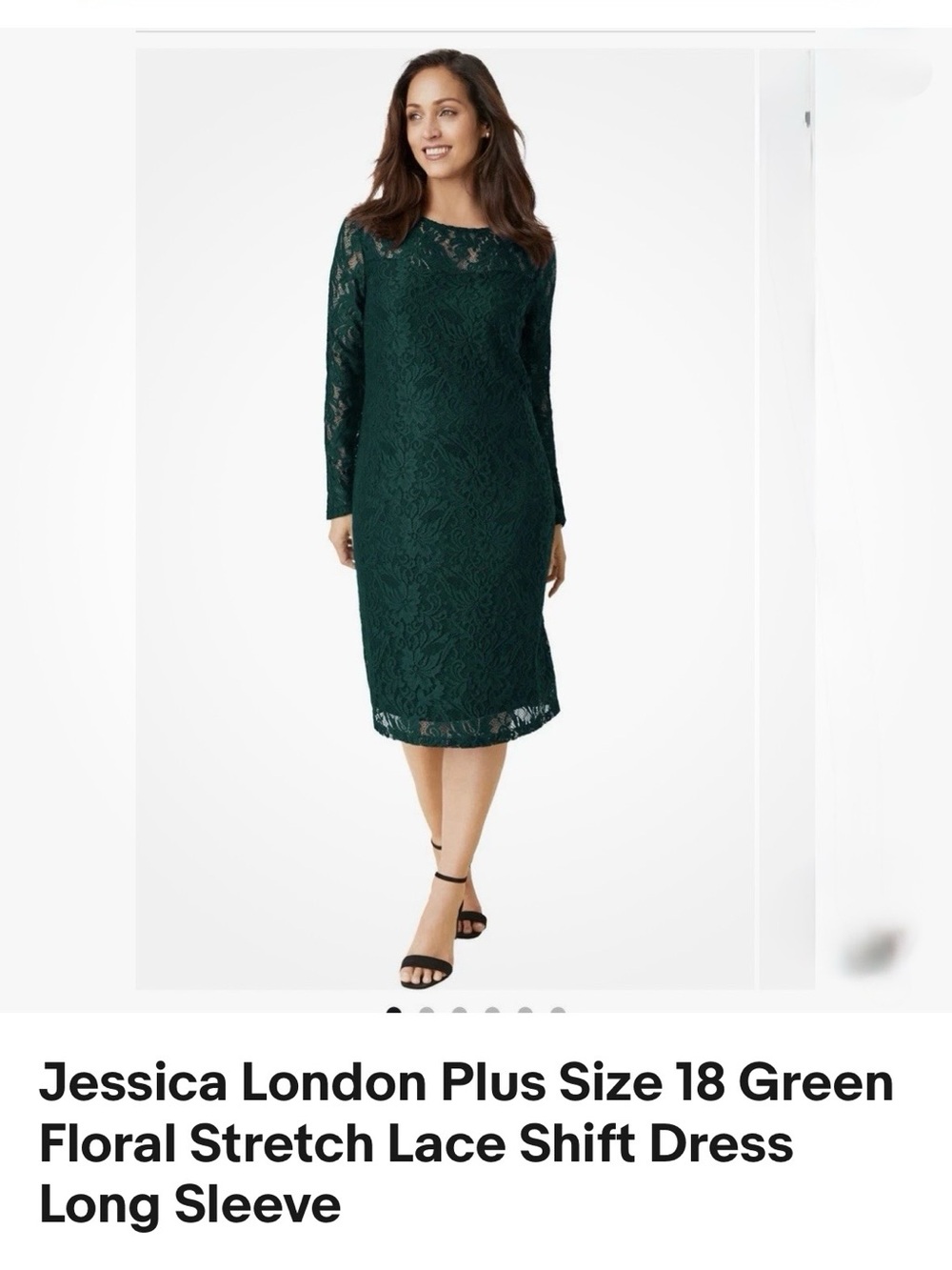 Jessica London Dark Green Lace Shift Dress with Long Sleeves